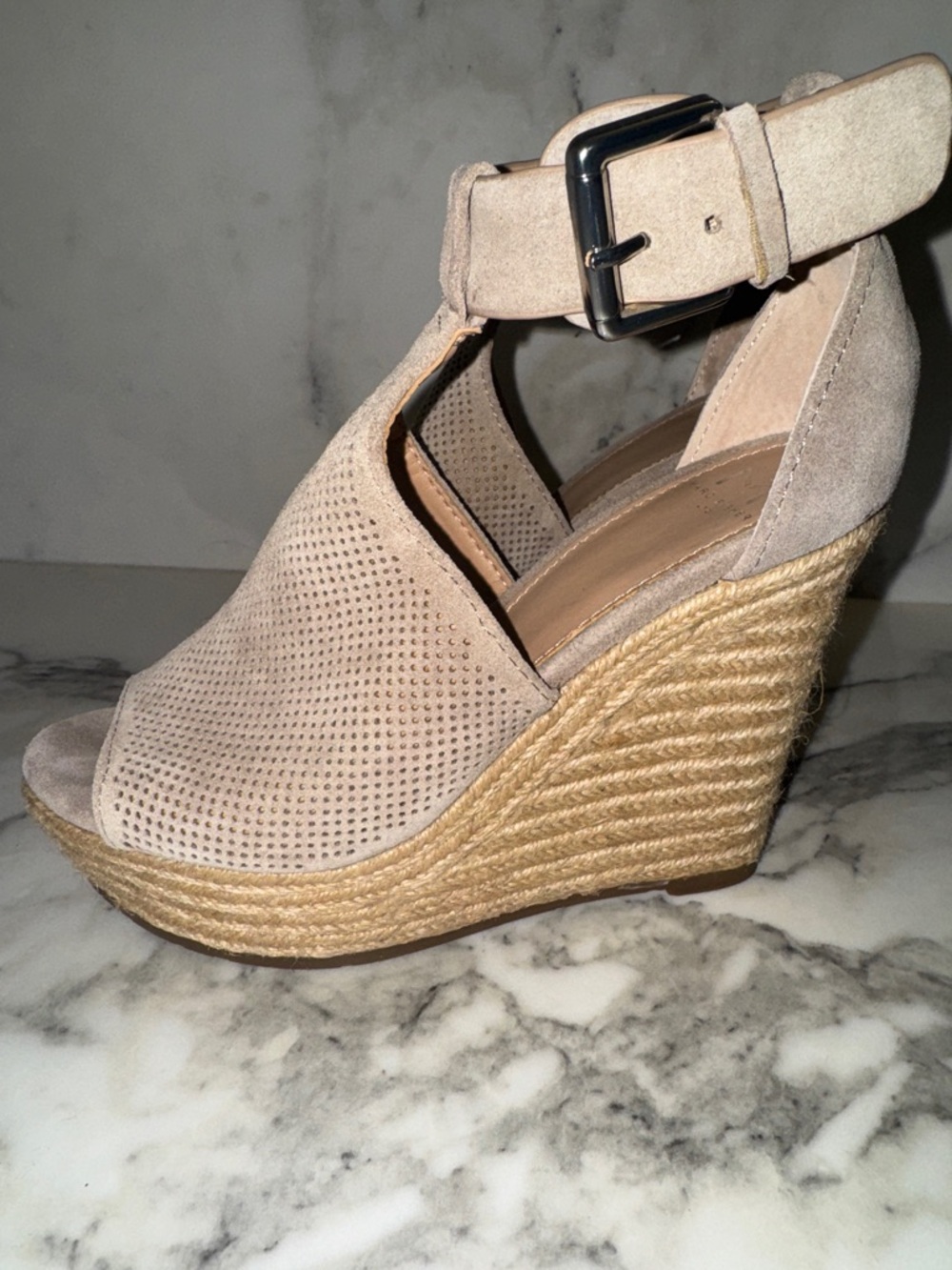 Mark Fisher Taupe Suede Espadrille Wedge Sandals- new-never worn.